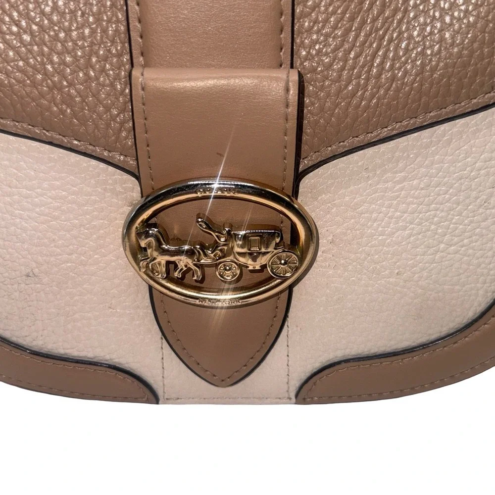 Coach Georgie Saddle Bag Colorblock Leather Crossbody Taupe Pink Cream C3593